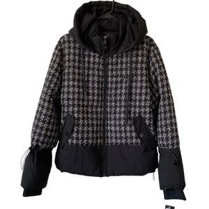 NEW WITH FLAW KARL LAGERFELD PARIS Women's Houndstooth Hooded Puffer Jacket M